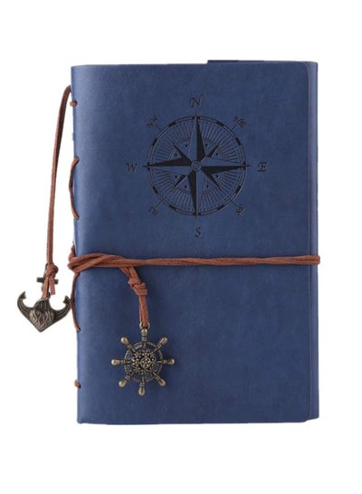 Buy Travelers Notebook Diary, Vintage literature PU, Leather Soft Cover, A6 Refillable Pages, Stationery Gift, with Blank Pages and Retro Pendants 80pages (Deep Blue) in UAE
