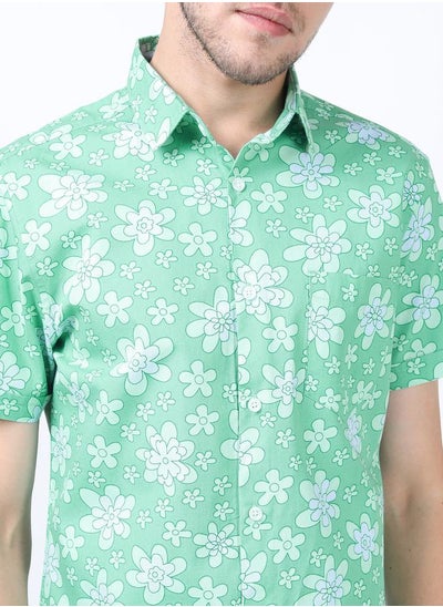 Buy All Over Floral Print Slim Fit Shirt with Short Sleeves in Saudi Arabia