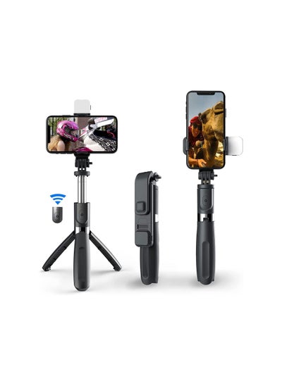 اشتري SELFIE STICK FOR PHONE AND CAMERA WITH LED FLASH, EXTENDABLE, DURABLE STAIN LESS STELL WITH STAND AND STRONG FLASH LIGHT - EASY TO CARRY SELFIE STICK - FOLDABLE في الامارات