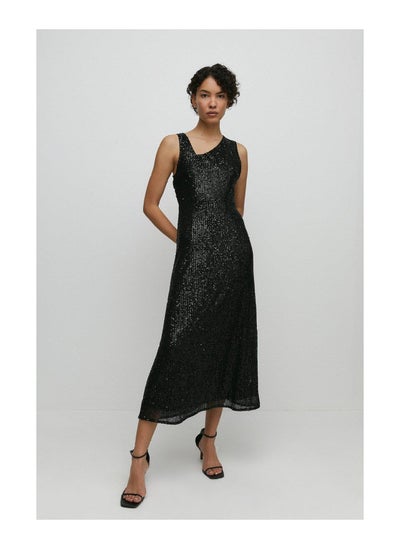 Buy Sequin Asymmetric Neckline Dress in Saudi Arabia