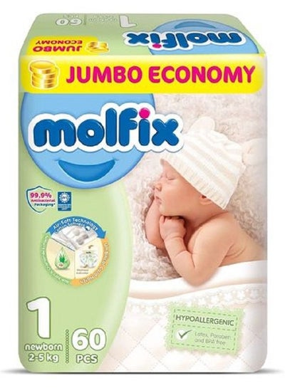 Buy Molfix Diapers With 3D Technology - Jumbo Economy Pack 60 Pcs - Size 1 in Egypt