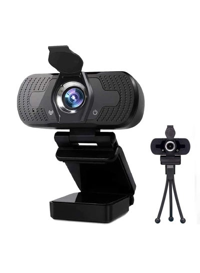 Buy HD 1080P Webcam with Privacy Cover with Microphone, USB Webcam with Tripod for Desktop PC Laptop for Video Calling, Recording, Meeting, Online Classroom, Zoom Meeting, Skype, etc. in UAE
