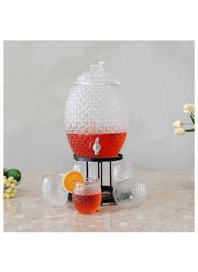 Buy Aresha 7 Piece Beverage Dispenser Set 10L 5X550Ml 31.5X28.5X57.5 Cm Clear in UAE