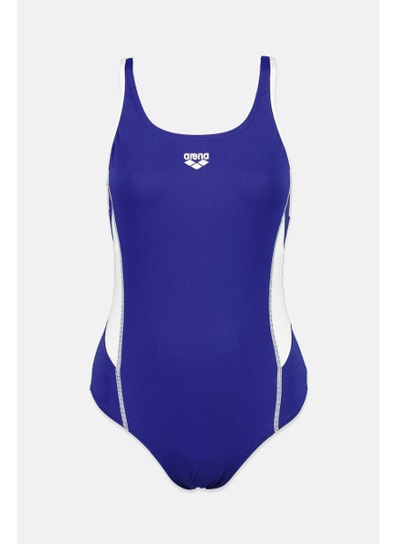 Buy Women Brand Logo Sleeveless One Piece Swimsuit, Purple in Saudi Arabia