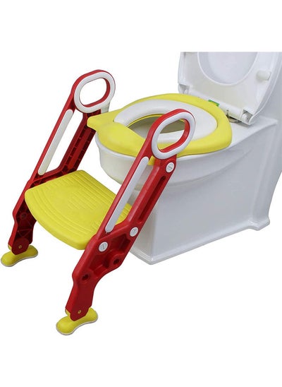 Buy Potty Training Toilet Seat with Step Stool Ladder for Kids, Baby Toddler Toilet Training Seat with Soft Padded Seat, Safe Handles and Non-Slip Wide Step for Girls and Boys (Red Yellow) in Saudi Arabia