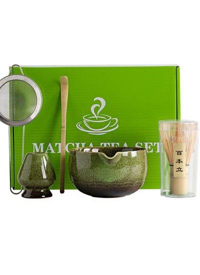 Buy 5pcs Green Matcha Tea Set & Tea Kit Includes Bowl with Spout, Bamboo Whisk, Scoop, Spoon, Matcha Sifter, Whisk Holder for Matcha Tea，Complete Green Ceramic Matcha Set in Saudi Arabia