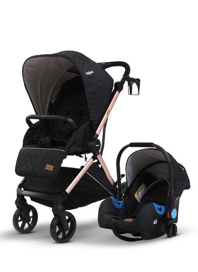 اشتري 3 In 1 Convertible Baby Pram Stroller With Car Seat Combo Aluminium Frame 3 Position Adjustable Canopy Reversible Seat Travel System Stroller For Baby Toddlers 0-3 Years Boys Girls Rose Gold في الامارات