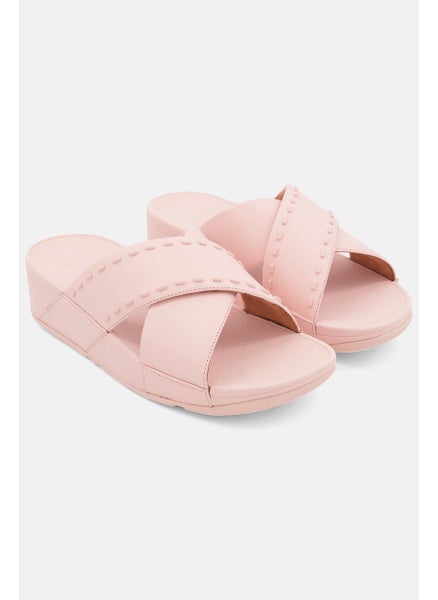 Buy Women Leather Cross Slide Casual Sandals, Pink in UAE