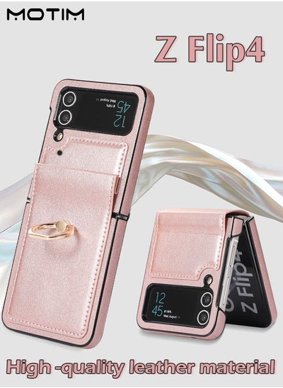 Buy Phone Case Compatible with Samsung Galaxy Z Flip 4, Leather Shockproof Protective Kickstand Ring Holder Galaxy Z Flip 4 Slim Thin Cover in UAE