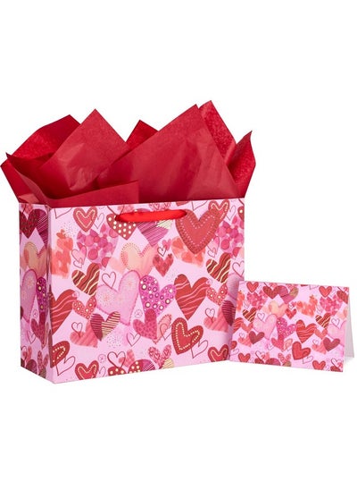 اشتري 13" Large Valentine'S Day Gift Bag With Card And Tissue Paper Sweet Heart With Gold Foil في الامارات