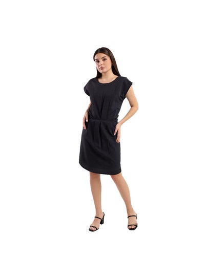 اشتري Self Pattern Sleeveless Dress With Side Pockets - Black في مصر