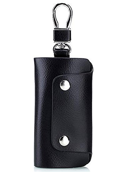 اشتري Unisex Genuine Cow Leather Keychain Bag Men Women Key Holder Organizer Pouch Car Key Case Magnetic Buckle-Black في السعودية