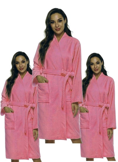 اشتري 3 Pieces Pink Colour Hotel Comfort And Spa Quality  Bathrobe XL Size في الامارات