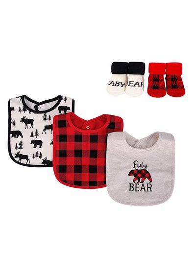 Buy Bib & Socks Set 5 Piece Baby Bear Plaid in UAE