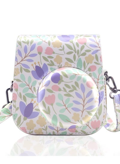 Buy Camera Bag Compatible with Fujifilm Instax Mini 11 Instant Camera Protective Bag Vintage Floral Pu Leather Camera Organizer with Shoulder Strap Purple Floral Camera Bag in Saudi Arabia