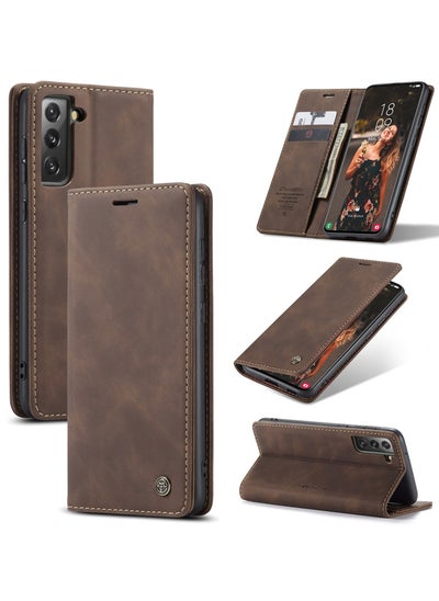 Buy CaseMe Samsung Galaxy S21FE Case Wallet, for Samsung Galaxy S21FE Wallet Case Book Folding Flip Folio Case with Magnetic Kickstand Card Slots Protective Cover - Coffee in Egypt