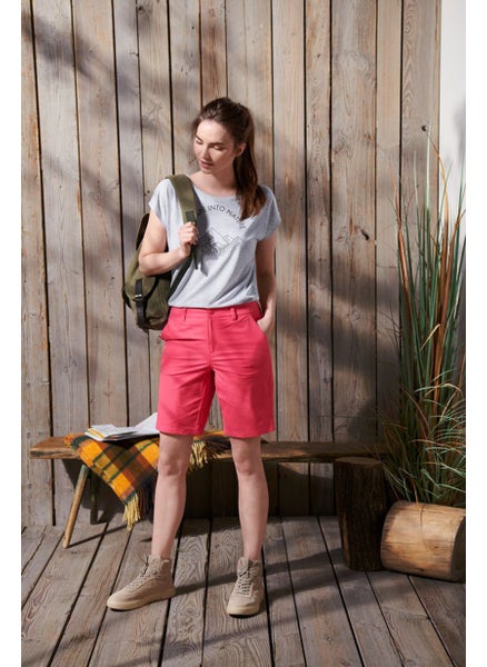 Buy Women Mid Rise Belt Loops Plain Short, Pink in UAE