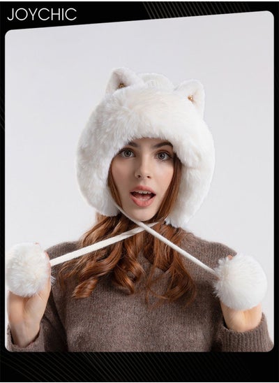 Buy Winter Lovely Knitted Hat for Women Cartoon Cat Ears Design Ear Protection Thickened Warm Hat Outdoor Windproof in Saudi Arabia