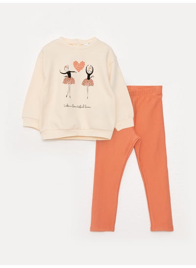 Buy Crew Neck Long Sleeve Printed Baby Girl Sweatshirt and Tights 2-Pack Set in Egypt