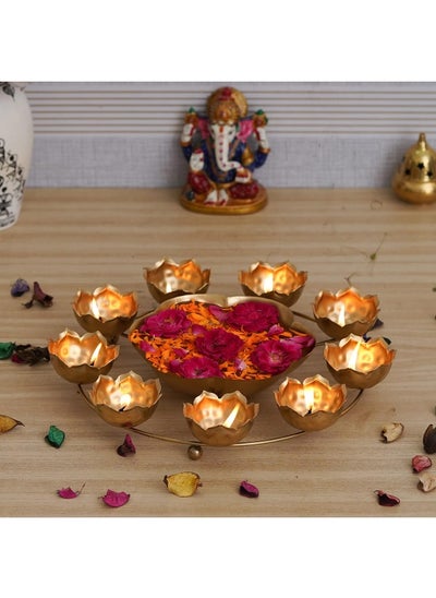 اشتري Premium 9 Lotus Diya Shape Urli Bowl For Home And Pooja Decorations في الامارات