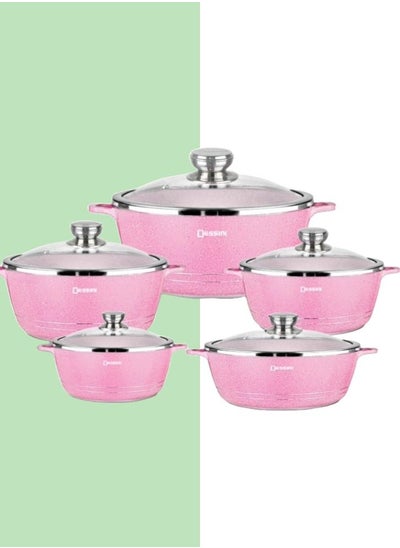 Buy 10-Piece Granite Cookware Set Pink in UAE