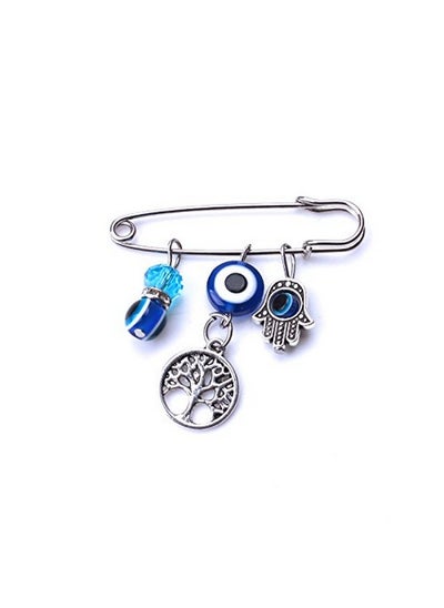 Buy Blue And Silver Color Evil Eye Hamsa Life Tree Stroller Pin For Baby Good Luck in UAE