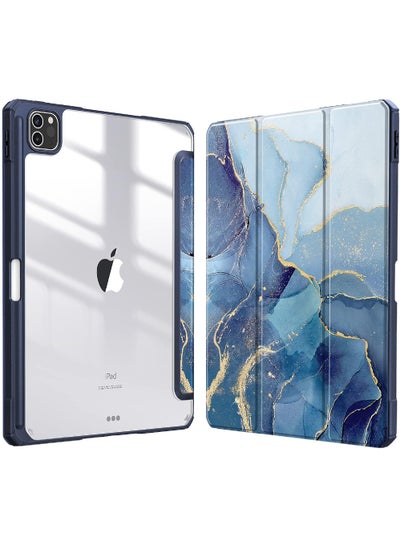 Buy Hybrid Slim Case for iPad Pro 11-inch (4th / 3rd Generation) 2022/2021 - [Built-in Pencil Holder] Shockproof Cover w/Clear Transparent Back Shell, Also Fit iPad Pro 11" 2nd Gen Ocean Marble in UAE