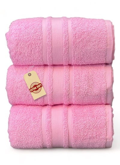 Buy Luxury Soft and Absorbent 3 Pcs Bath Towel Set - 450 GSM Hotel Quality Bathroom Towel for Bath Hand Beach Pool Or Spa (70x140cm) - Pink in Saudi Arabia