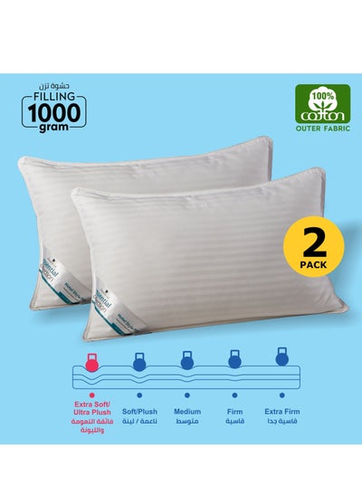 Buy 2 Pieces Hotel Striped Pillow Cotton shell Double Edge Stitched Premium Gel Fiber 1000 gms Filling each 50x75 Soft Loft,White in UAE