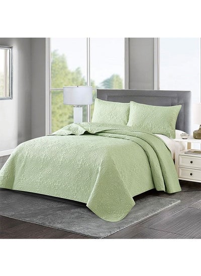 Buy Green Bedding 3 Piece Set,Microfiber Material,Summer Cool Quilt Set for Master Bedroom/Guest Room(Comforter 220*240cm*1,Pillowcase 50*70cm*2) in Saudi Arabia