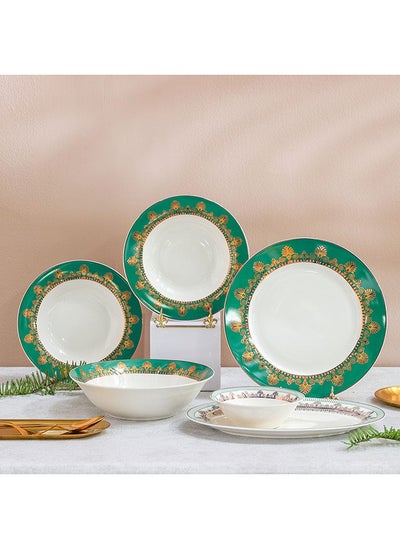 اشتري Beyonce Palm 26 Piece New Bone China Dinner Set Serve 8 Abstract Print Dinner Plate Soup Plate Salad Bowls Oval Platter Dishwasher Safe Dinnerware Set For 8 26Pcs - Green في الامارات