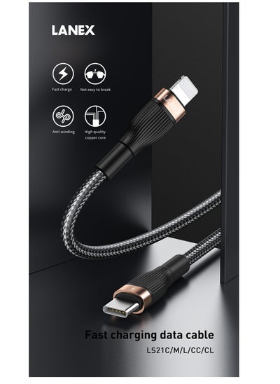 Buy LANEX iPhone cable, 1 meter, 3A fabric, model LS21L, supports data transfer in Saudi Arabia