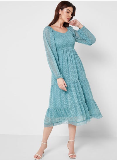 Buy Shirred Detail Textured Dress in UAE