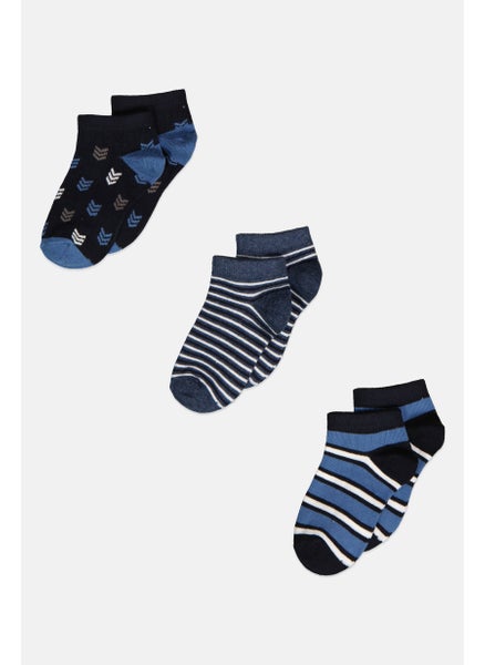 اشتري Toddlers Boy 3 Pairs All Over Print Ankle Socks, Navy Blue/White Combo في الامارات