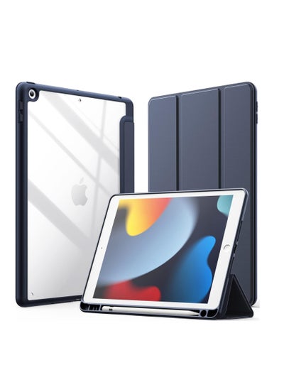 Buy Case for iPad 10.2-Inch (9th/8th/7th Generation, 2021/2020/2019),Clear Shockproof Back Cover Built-in Pencil Holder,Auto Sleep/Wake (Dark Blue) in Egypt