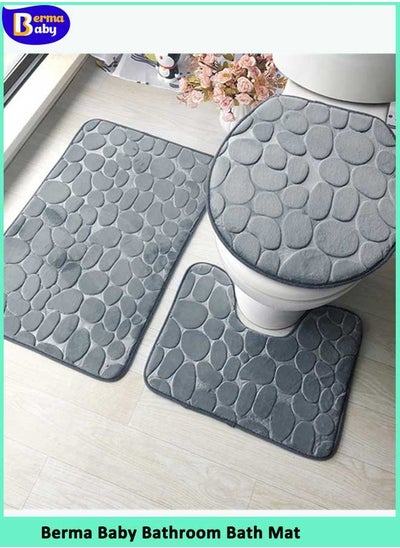 Buy Set of 3 Bathroom Bath Mat Set Toilet Soft Non Slip Bath Mat Bathroom Rug Shower Carpets Set Toilet Lid Cover Floor Mats in Saudi Arabia