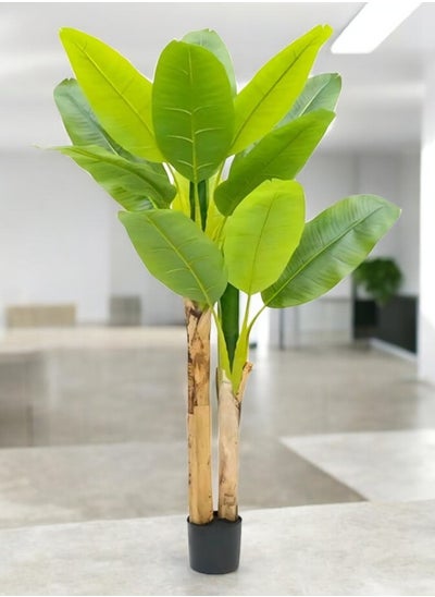 Buy Large Artificial Double Pole Banana Tree 150cm, Nordic Style Indoor and Outdoor Green Plant - Hotel and Garden Potted Decoration, Bird of Paradise Bonsai Ornament in UAE