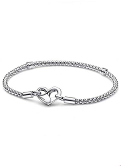 Buy Pandora Moments Jewelry Women's 925 Silver Heart Studded Bracelet 592453C00 in UAE