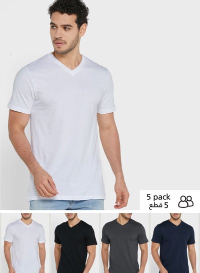 Buy 5 Pack Essential V Neck T-Shirts in Saudi Arabia