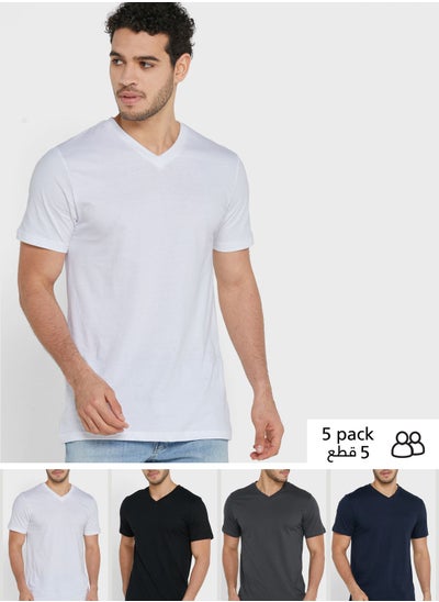 Buy 5 Pack Essential V Neck T-Shirts in Saudi Arabia