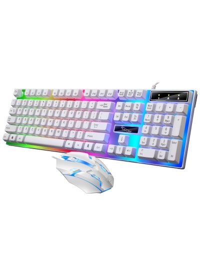 Buy 1 x 5 pcs G21B Wired Keyboard and Mouse Combo USB Glowing Mechanical Feel Set white in Saudi Arabia