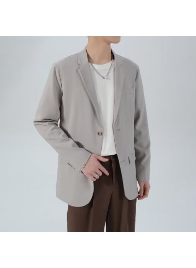 اشتري 1 x 5 pcs Casual Mens Blazer Solid Loose Trendy 2023 Spring Summer Light gray في السعودية