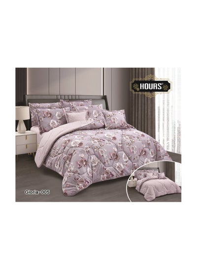 اشتري Horse double-sided floral print comforter set with soft and durable fabric, 8 pieces, king size في السعودية