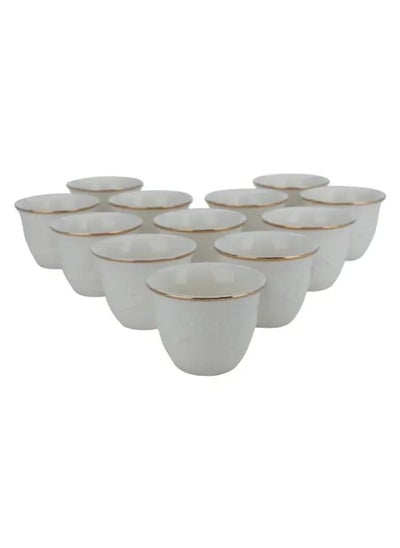 Buy White Porcelain Arabic coffee cups with wooded carving 12 pieces in Saudi Arabia