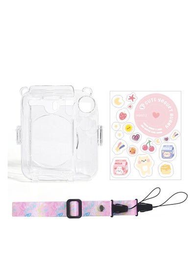 اشتري 3 Pack Clear Camera Case Compatible with Fujifilm Instax Mini 12 Instant Camera, Mini 12 Hard Case with Photo Pocket Holds on Back and Adjustable Shoulder Strap & Cute Camera Sticker في السعودية