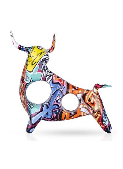 اشتري Simple Creative Colorful Bull, Abstract Splash Color Artwork, Bullfighting Statue, Nordic Style, Abstract Hollow, Lucky Feng Shui Head Up Cow, Bow Head OX, Chinese Zodiac Statue Crafts (Look up-C) في الامارات