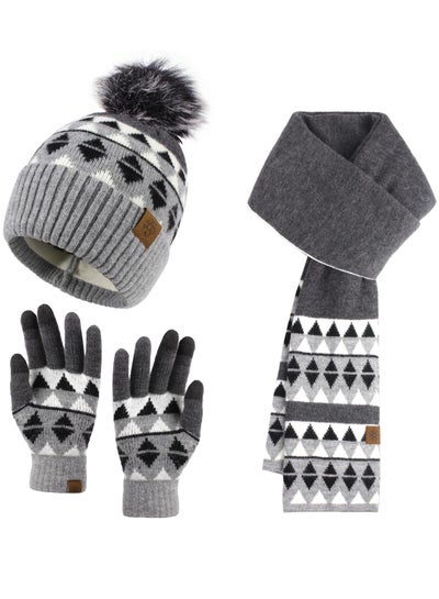 Womens Winter Warm Knit Beanie Scarf Hat Touchscreen Gloves  display picture 2