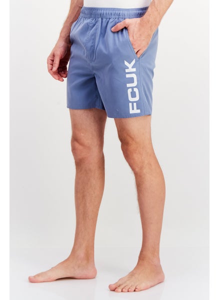 اشتري Men Drawstring Brand Logo Board Shorts, Blue في الامارات