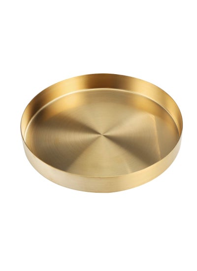 Buy Gold Round Tray, Stainless Steel Serving Tray, Metal Decorative Vanity Tray, Circle Brass Gold Platter, Bathroom Storage Organizer Tray, for Makeup, Jewelry, Food, Coffee, Toiletries, Kitchen (1Pcs) in Saudi Arabia