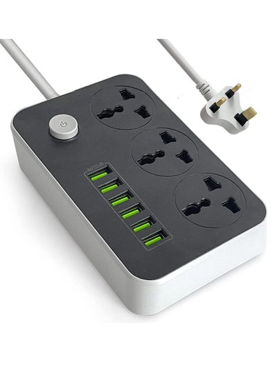 Buy Power Strips Extension Cord with 3 Outlets and 6 USB Ports - 2M Bold Extension Cord in UAE